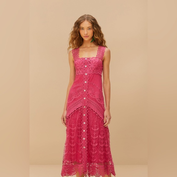 FARM Rio PINK Nautical Guipure Maxi Dress, PINK / M